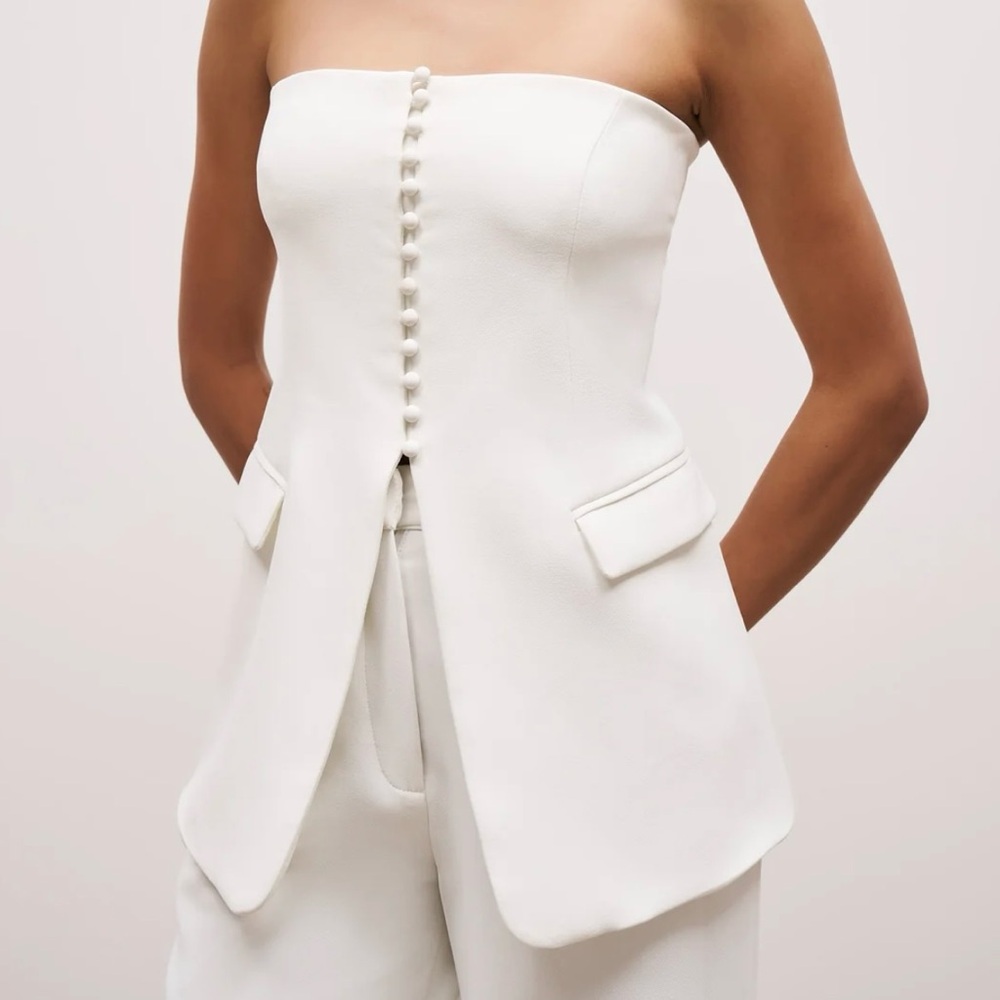 Because of Alice BOA White Strapless Peplum Bodice Top